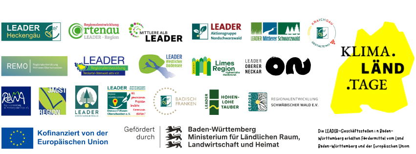 Logos der LEADER-Aktionsgruppen Baden-Württemberg und Klima Länd Tage